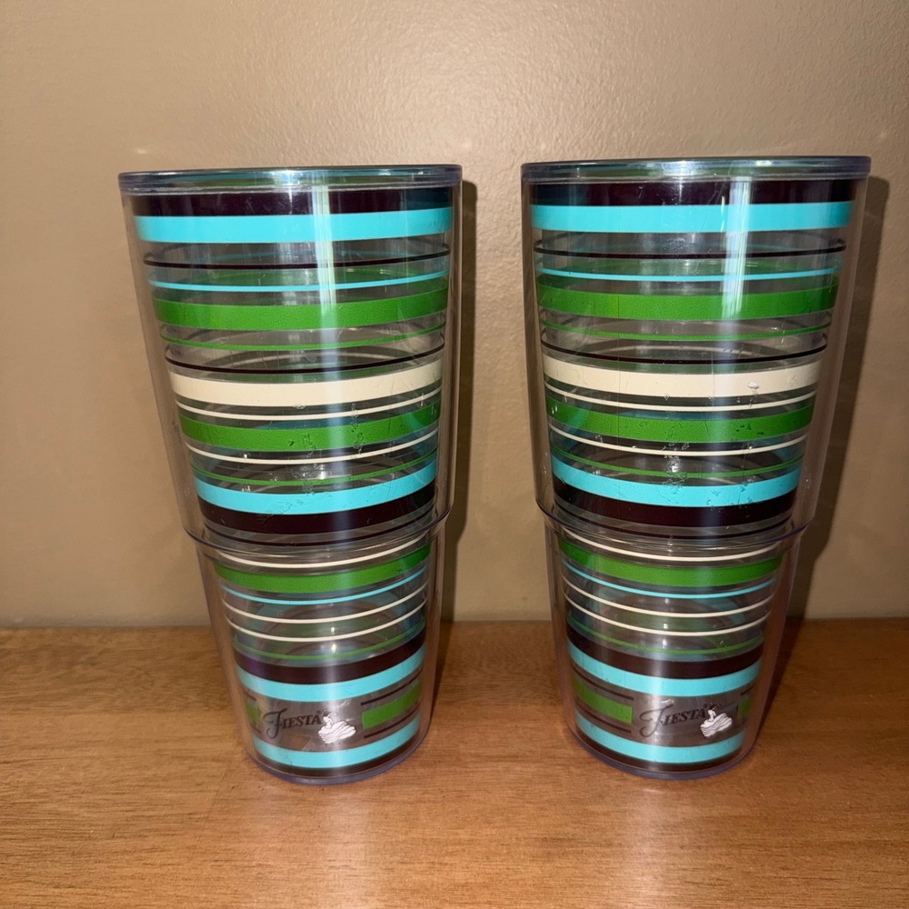 Fiesta Tervis Insulated Tumbler Set of 2 Striped 24oz Acrylic Cups Turquoise